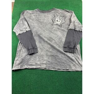 Mens Graphic Long Sleeve T Shirt XXXL Grey Acid Wash Double Layered Thermal Top